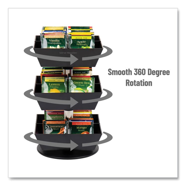 EMS MIND READER LLC Anchor Collection 3-Tier 12-Compartment Tea and Condiment Carousel Countertop Organizer, 6.75 x 6.75 x 11.5, Black (EMSTEASWIV3TBLK) thumbnail 3