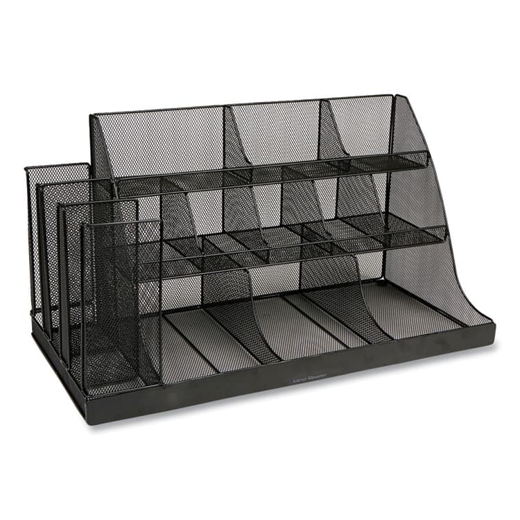 EMS MIND READER LLC Network Collection 14-Compartment Coffee Cup and Condiment Countertop Organizer, 11.61 x 23.9 x 12.76, Black (EMSCMG2MESHBLK)