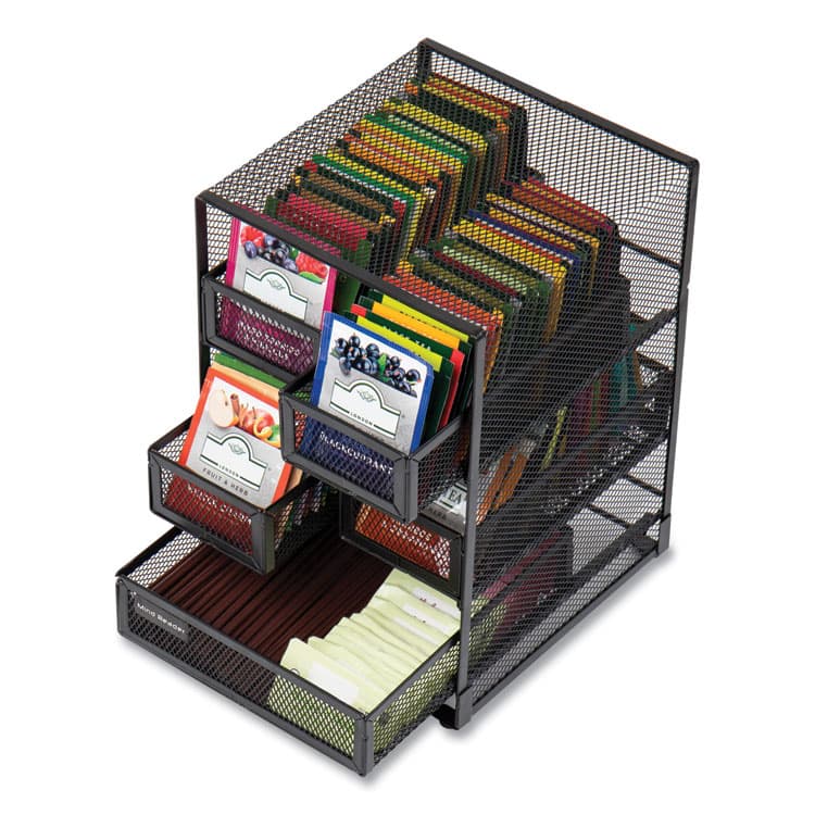 EMS MIND READER LLC Network Collection 5-Compartment Tea Countertop Organizer, 6.75 x 7 x 10, Black (EMSMMTDR5BLK) thumbnail 4