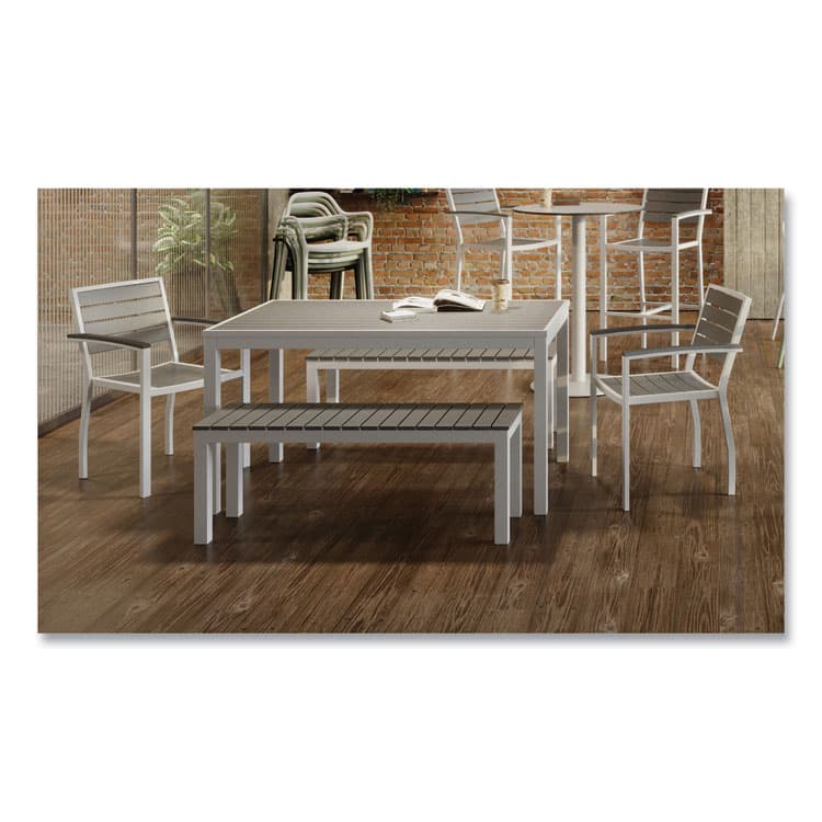 KFI STUDIOS Eveleen Outdoor Dining Table Set, 55" x 35" x 29" Rectangular Table, 2 Benches, 2 Armchairs, Gray/White (KFI840031918437) thumbnail 2