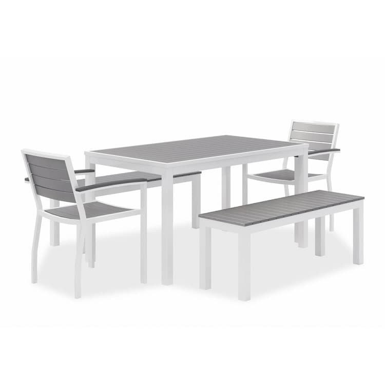 KFI STUDIOS Eveleen Outdoor Dining Table Set, 55" x 35" x 29" Rectangular Table, 2 Benches, 2 Armchairs, Gray/White (KFI840031918437)