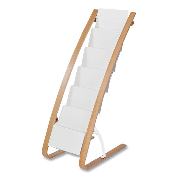 ALBA Literature Floor Display Rack, 19.68 x 13.38 x 36.61, White/Woodgrain (ABADDEXPO6WBC)