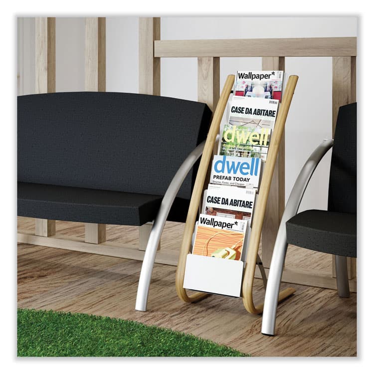 ALBA Literature Floor Display Rack, 19.68 x 13.38 x 36.61, White/Woodgrain (ABADDEXPO6WBC) thumbnail 4