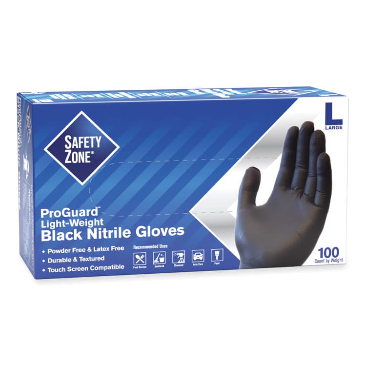 IMPACT PRODUCTS, LLC ProGuard Powder Free Nitrile Gloves, Powder-Free, Large, 3.5 mil Thick, 9.65" Long, Black, 100/Box, 10 Boxes/Carton (SZNGNPRLGBK)