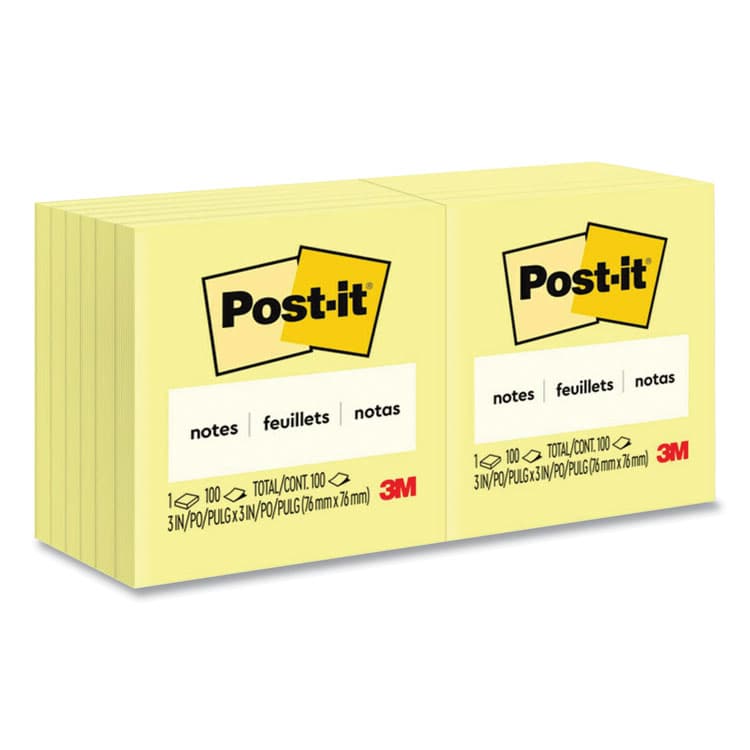 3M/COMMERCIAL TAPE DIV. Original Pads in Canary Yellow, 3" x 3", 100 Sheets/Pad, 12 Pads/Pack (MMM654YW)