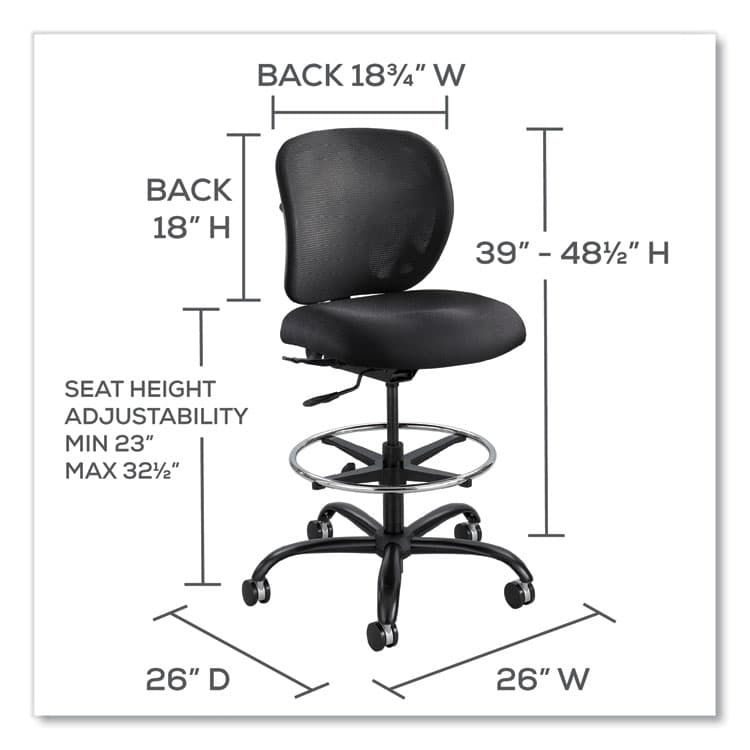 SAFCO PRODUCTS Vue Heavy-Duty Extended-Height Stool, Supports Up to 350 lb, 23" to 32.5" Seat Height, Black Vinyl Seat, Black Base (SAF3394BV) thumbnail 3