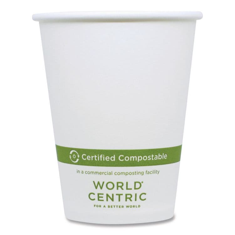 WORLD CENTRIC Paper Hot Cups, 8 oz, White, 1,000/Carton (WORCUPA8)