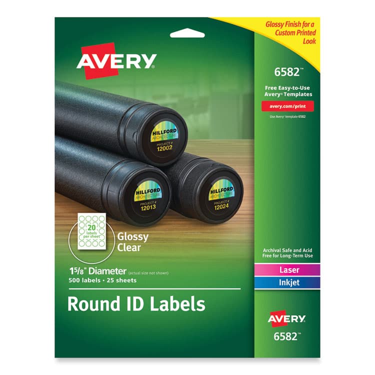AVERY PRODUCTS CORPORATION Round Print-to-the Edge Labels with SureFeed and EasyPeel, 1.67" dia, Glossy Clear, 500/PK (AVE6582)