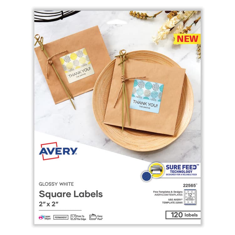 AVERY PRODUCTS CORPORATION Laser/Inkjet Media Labels, Inkjet/Laser Printers, 2 x 2, White, 12 Labels/Sheet, 10 Sheets/Pack (AVE22565)