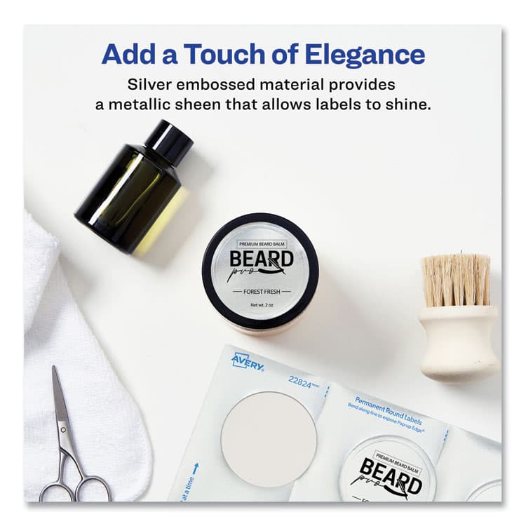 AVERY PRODUCTS CORPORATION Round Labels, Inkjet Printers, 2" dia, Silver, 12/Sheet, 8 Sheets/Pack (AVE22824) thumbnail 2