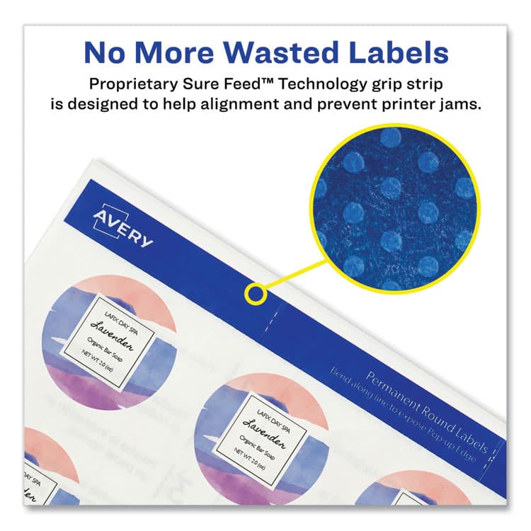 AVERY PRODUCTS CORPORATION Round Print-to-the Edge Labels with Sure Feed and Easy Peel, 2" dia, Glossy Clear, 120/PK (AVE22825) thumbnail 4