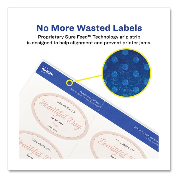 AVERY PRODUCTS CORPORATION Oval Print-to-the-Edge Labels, 2 x 3.33, White, 8/Sheet, 10 Sheets/Pack (AVE22829) thumbnail 3