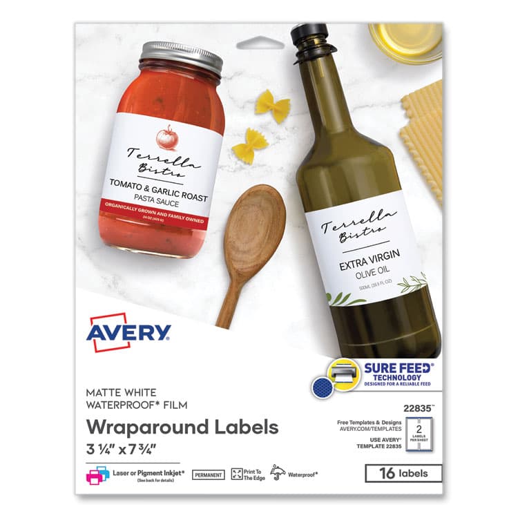 AVERY PRODUCTS CORPORATION Durable Water-Resistant Wraparound Labels w/ Sure Feed, 3.25 x 7.75, 16/PK (AVE22835)