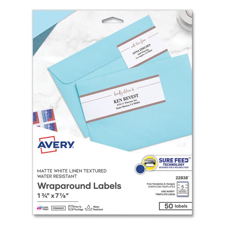 AVERY PRODUCTS CORPORATION Rectangle Labels, Inkjet/Laser Printers, 7.85 x 1.75, Textured White, 5/Sheet, 10 Sheets/Pack (AVE22838)