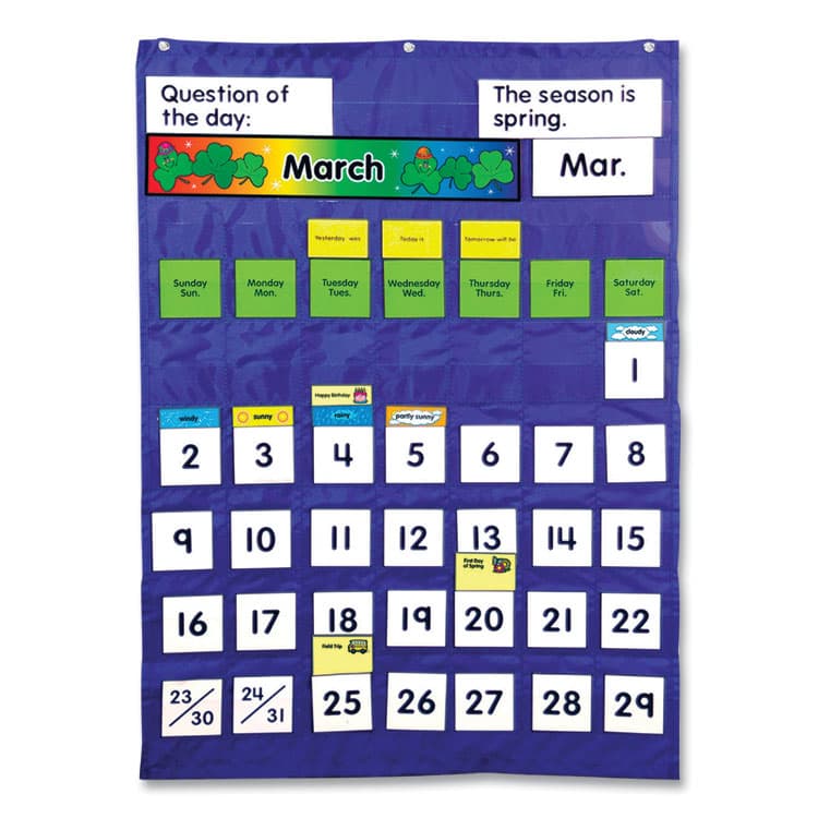 CARSON-DELLOSA EDUCATION Complete Calendar and Weather Pocket Chart, 51 Pockets, 26 x 37.25, Blue (CDP158003)
