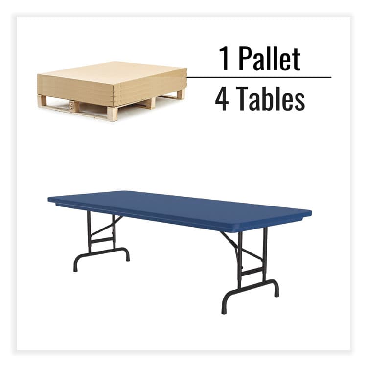 CORRELL, . Adjustable Folding Tables, Rectangular, 72" x 30" x 22" to 32", Blue Top, Black Legs, 4/Pallet (CRLRA3072274P) thumbnail 4