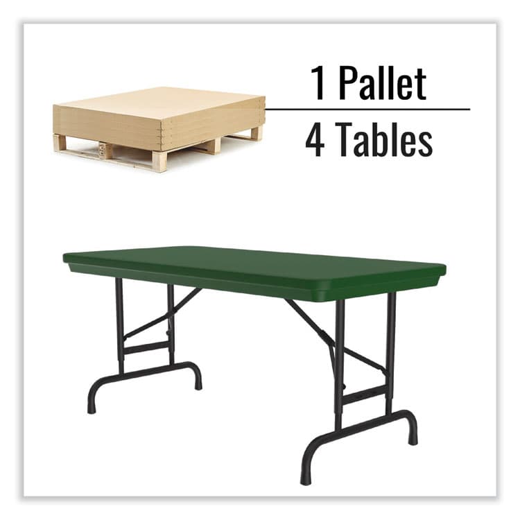 CORRELL, . Adjustable Folding Table, Rectangular, 48" x 24" x 22" to 32", Green Top, Black Legs, 4/Pallet (CRLRA2448294P) thumbnail 4