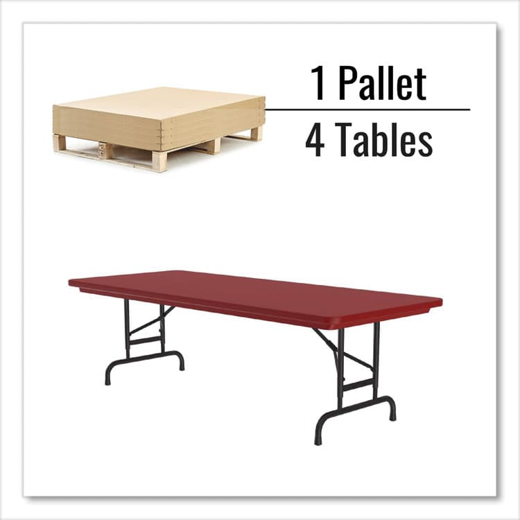 CORRELL, . Adjustable Folding Tables, Rectangular, 72" x 30" x 22" to 32", Red Top, Black Base, 4/Pallet (CRLRA3072254P) thumbnail 4