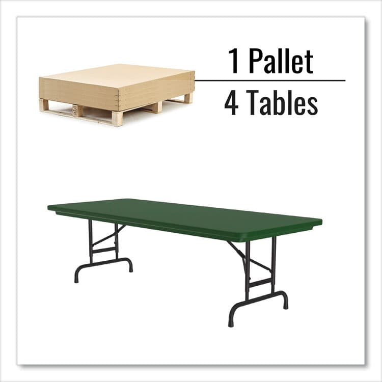 CORRELL, . Adjustable Folding Tables, Rectangular, 60" x 30" x 22" to 32", Green Top, Black Legs, 4/Pallet (CRLRA3060294P) thumbnail 2