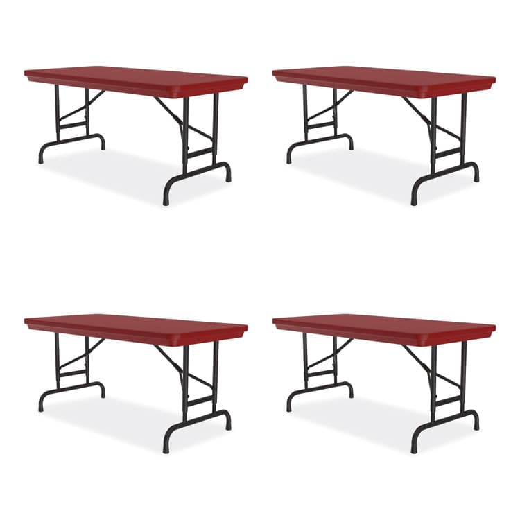 CORRELL, . Adjustable Folding Table, Rectangular, 48" x 24" x 22" to 32", Red Top, Black Legs, 4/Pallet (CRLRA2448254P)
