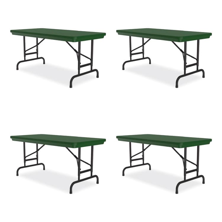 CORRELL, . Adjustable Folding Table, Rectangular, 48" x 24" x 22" to 32", Green Top, Black Legs, 4/Pallet (CRLRA2448294P)