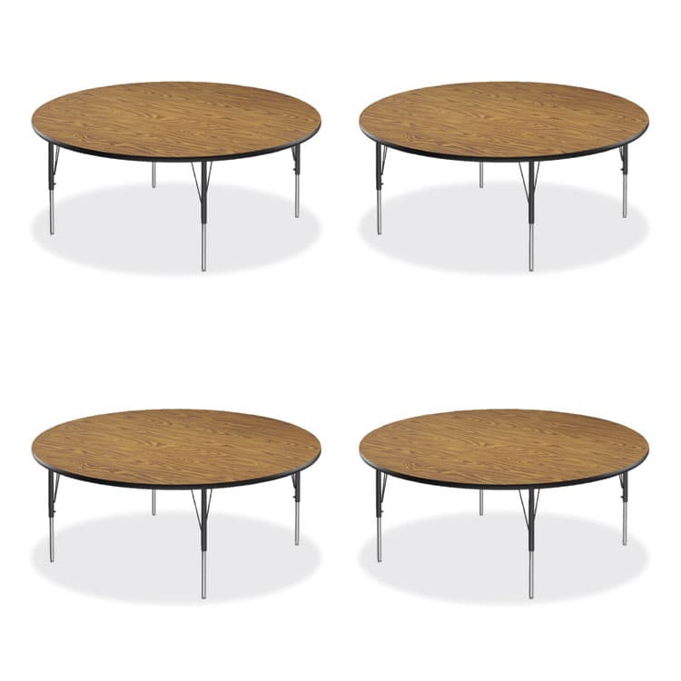 CORRELL, . Height Adjustable Activity Tables, Round, 60" x 19" to 29", Medium Oak Top, Black Legs, 4/Pallet (CRL60TFRD0695K4)