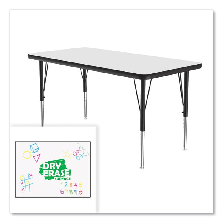 CORRELL, . Dry-Erase Markerboard Activity Tables, Rectangular, 48" x 24" x 19" to 29", White Top, Black Legs, 4/Pallet (CRL2448DE80954P) thumbnail 3