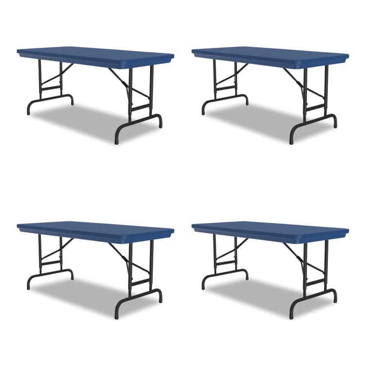 CORRELL, . Adjustable Folding Table, Rectangular, 48" x 24" x 22" to 32", Blue Top, Black Legs, 4/Pallet (CRLRA2448274P)