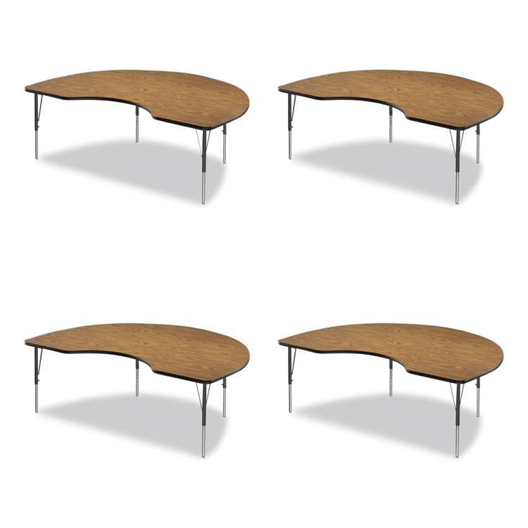 CORRELL, . Adjustable Activity Tables, Kidney Shape, 72" x 48" x 19" to 29", Oak Top, Black Legs, 4/Pallet (CRL4872TF0695K4)