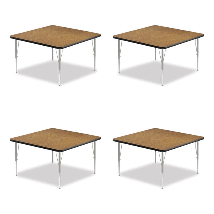 CORRELL, . Adjustable Activity Tables, Square, 48" x 48" x 19" to 29", Medium Oak Top, Silver Legs, 4/Pallet (CRL4848TF06954P)