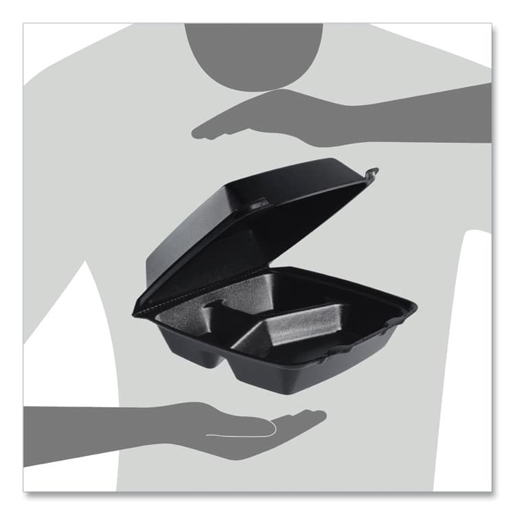 DART Insulated Foam Hinged Lid Containers, 3 Compartments, 7.96 x 3.2 x 8.36, Black, 200/Carton (DCC85HTB3R) thumbnail 4