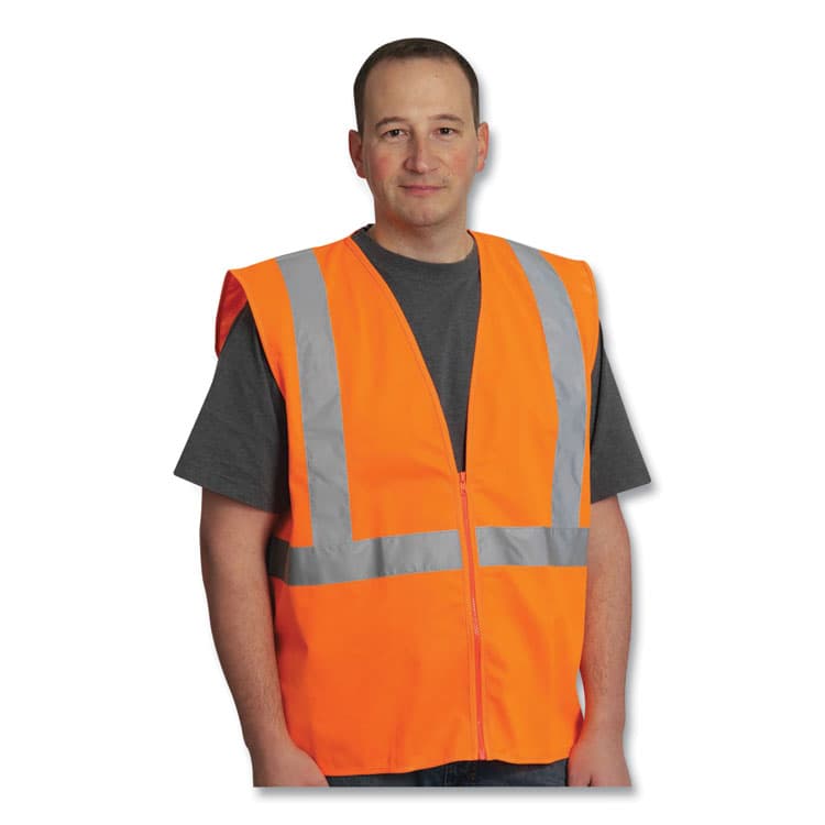 PROTECTIVE INDUSTRIAL PRODUCTS Zipper Safety Vest, 2X-Large, Hi-Viz Orange (PID302MVGZOR2X) thumbnail 3