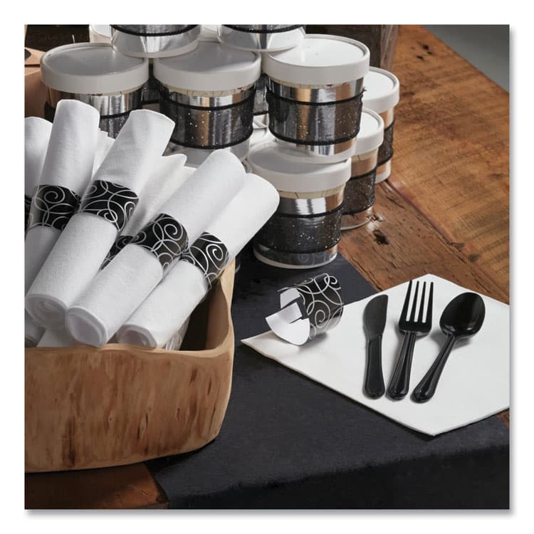 HOFFMASTER CaterWrap Heavyweight Cutlery Combo Kit, Fork/Knife/Napkin/Spoon, Plastic, Black, 100/Carton (HFM119971) thumbnail 4