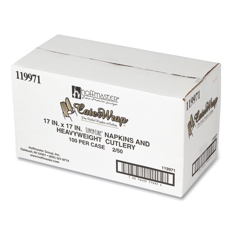 HOFFMASTER CaterWrap Heavyweight Cutlery Combo Kit, Fork/Knife/Napkin/Spoon, Plastic, Black, 100/Carton (HFM119971) thumbnail 3