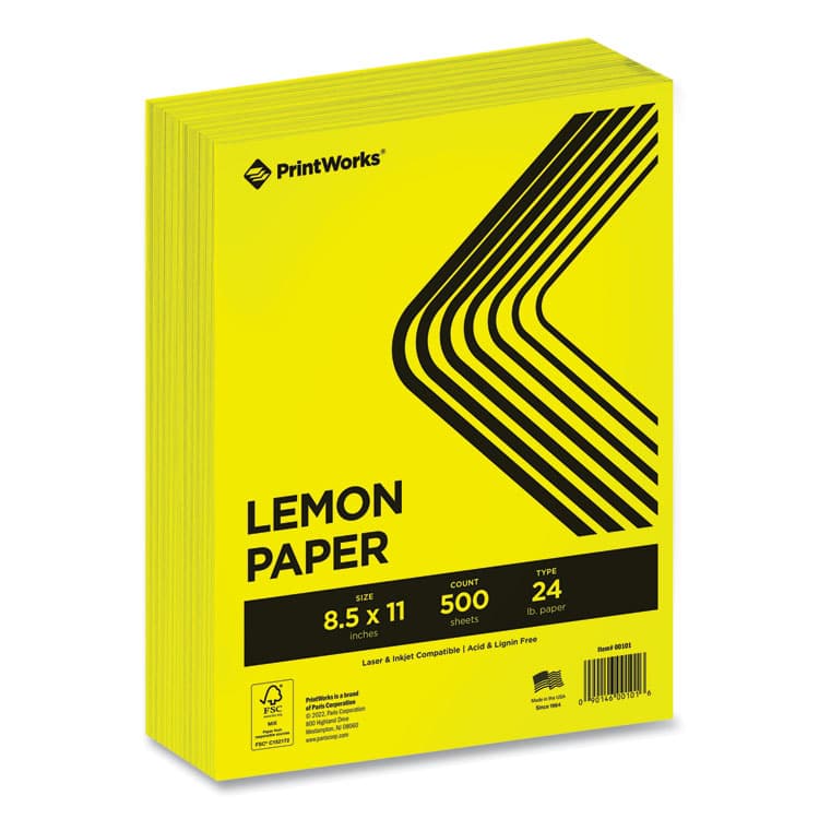 PARIS CORPORATION Color Paper, 24 lb Text Weight, 8.5 x 11, Lemon Yellow, 500/Ream (PRB00101)