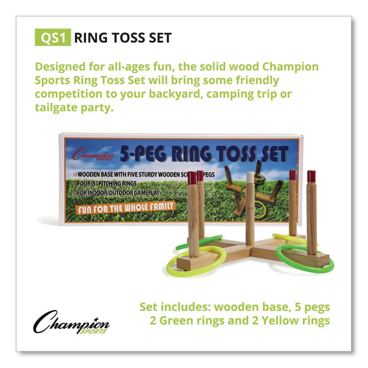 CHAMPION SPORT Ring Toss Set, Plastic/Wood, Assorted Colors, 5 Pegs, 4 Rings (CSIQS1) thumbnail 2