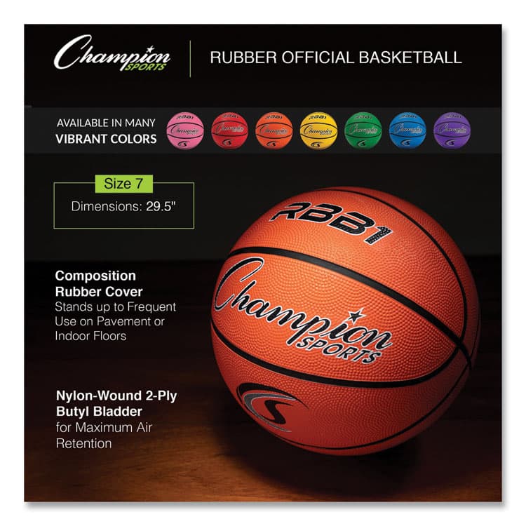 CHAMPION SPORT Rubber Sports Ball, Basketball, No. 7 Size, Orange (CSIRBB1) thumbnail 2