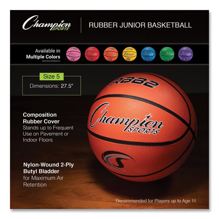 CHAMPION SPORT Rubber Sports Ball, Basketball, No. 5 Size, Junior Size, Orange (CSIRBB2) thumbnail 2