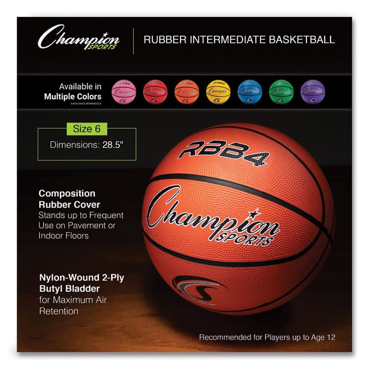 CHAMPION SPORT Rubber Sports Ball, Basketball, No. 6 Size, Orange (CSIRBB4) thumbnail 2