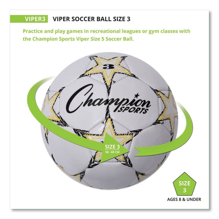 CHAMPION SPORT VIPER Soccer Ball, No. 3 Size, 7.25" to 7.5" Diameter, White (CSIVIPER3) thumbnail 3
