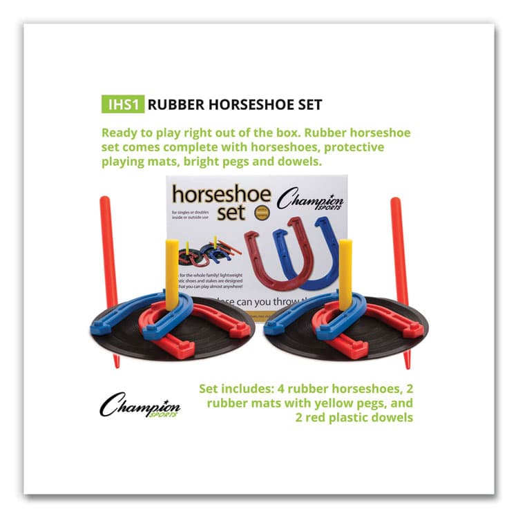 CHAMPION SPORT Indoor/Outdoor Rubber Horseshoe Set, 4 Rubber Horseshoes, 2 Rubber Mats, 2 Plastic Dowels (CSIIHS1) thumbnail 3