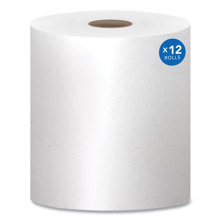 KIMBERLY CLARK Essential 100% Recycled Fiber Hard Roll Towel, 1-Ply, 8" x 800 ft, 1.5" Core, White, 12 Rolls/Carton (KCC01052)