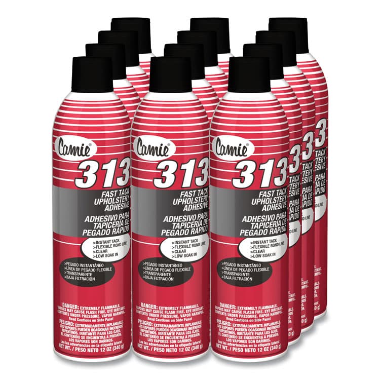 PLZ CORP 313 Fast Tack Upholstery Adhesive, 12 oz Aerosol Spray, Dries Clear, Dozen (CGC313)