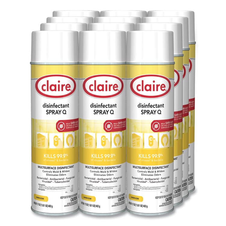 CLAIRE MANUFACTURING COMPANY Spray Q Disinfectant, Lemon Scent, 17 oz Aerosol Spray, Dozen (CGC1002) thumbnail 2