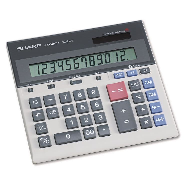 SHARP ELECTRONICS QS-2130 Compact Desktop Calculator, 12-Digit LCD (SHRQS2130)