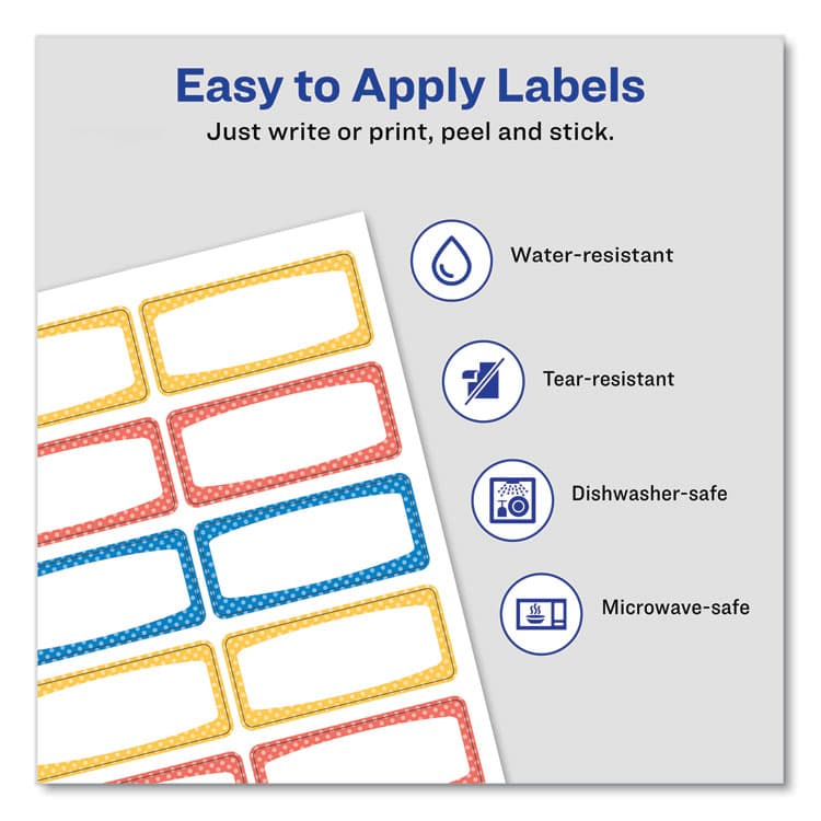 AVERY PRODUCTS CORPORATION Avery Kids Handwritten Identification Labels, 1.75 x 0.75, Borders: Blue, Orange, Yellow, 12 Labels/Sheet, 5 Sheets/Pack (AVE41442) thumbnail 2