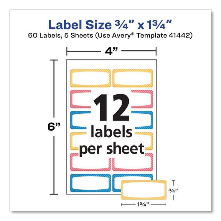 AVERY PRODUCTS CORPORATION Avery Kids Handwritten Identification Labels, 1.75 x 0.75, Borders: Blue, Orange, Yellow, 12 Labels/Sheet, 5 Sheets/Pack (AVE41442) thumbnail 4