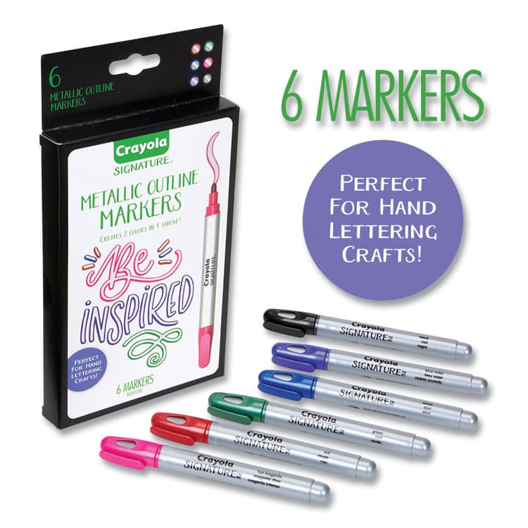 BINNEY & SMITH / CRAYOLA Signature Metallic Outline Paint Markers, Bullet Tip, Assorted Colors, 6/Pack (CYO586701) thumbnail 2