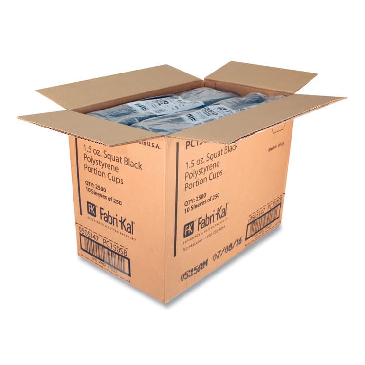 FABRI-KAL Portion Cups, 1.5 oz, Squat, Plastic, Black, 250/Sleeve, 10 Sleeves/Carton (FABPC150SB) thumbnail 4