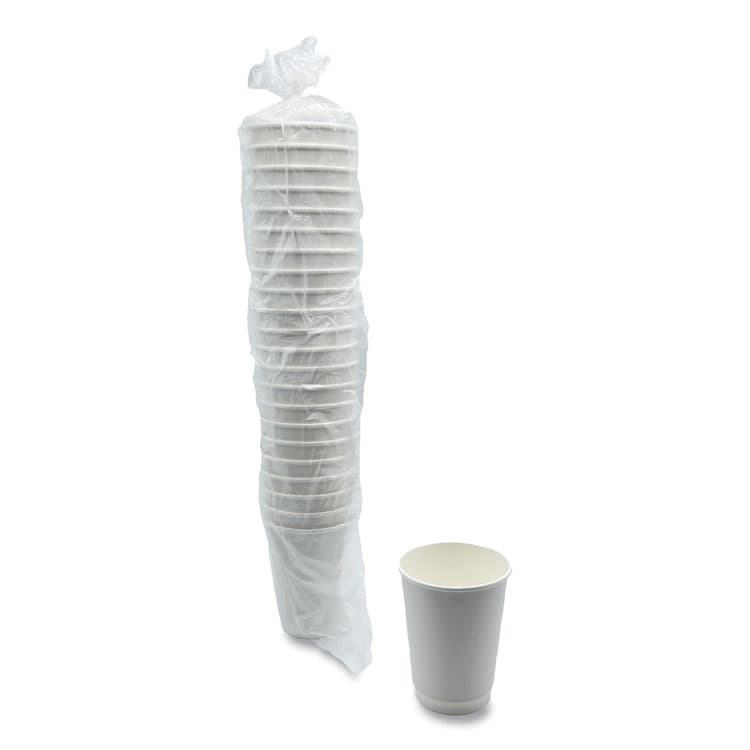 BOARDWALK Paper Hot Cups, Double-Walled, 12 oz, White, 25/Pack (BWKDW12HCUPPK)